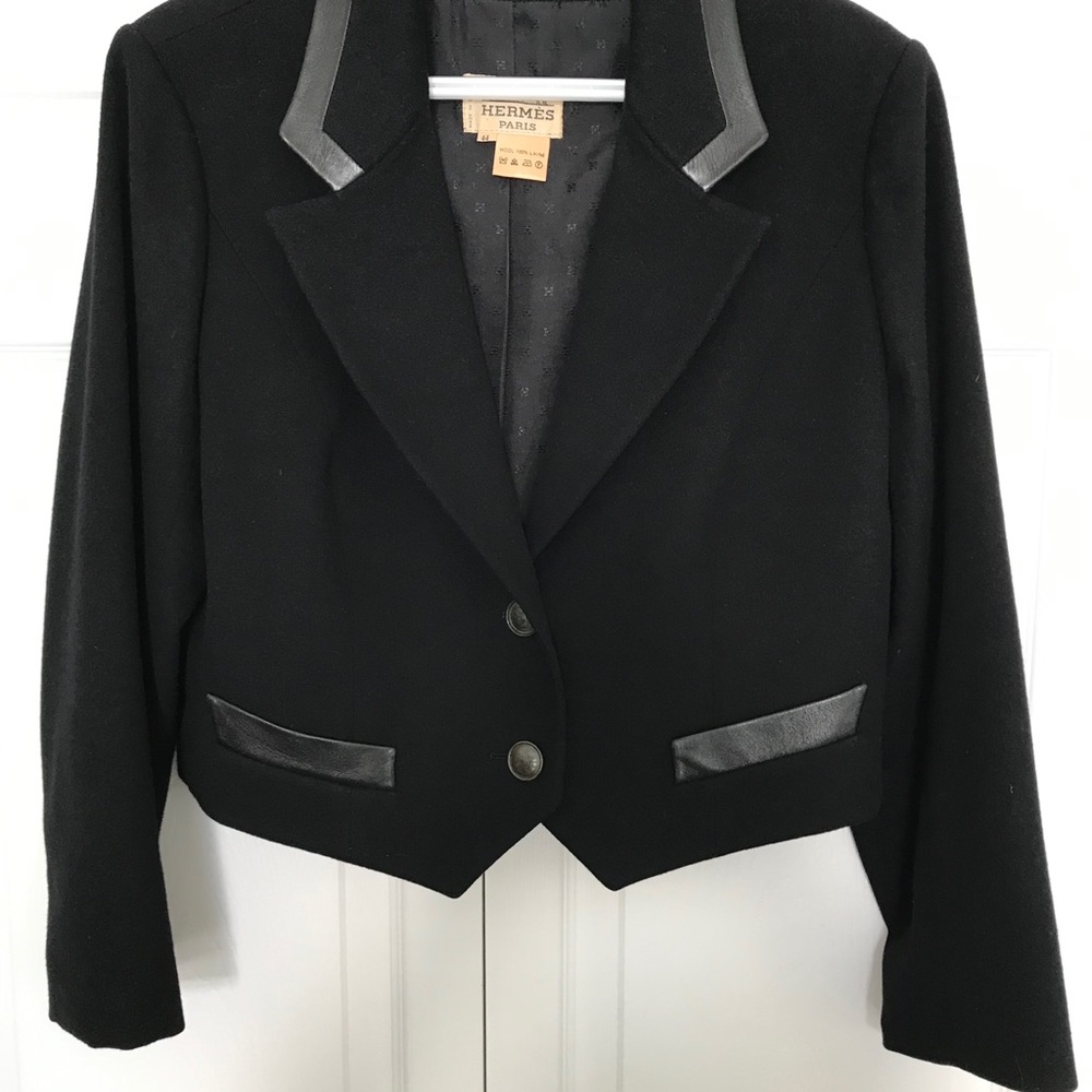 Hermès Cropped Tuxedo Jacket w/Leather Trim sz 44 - Picture 3 of 12
